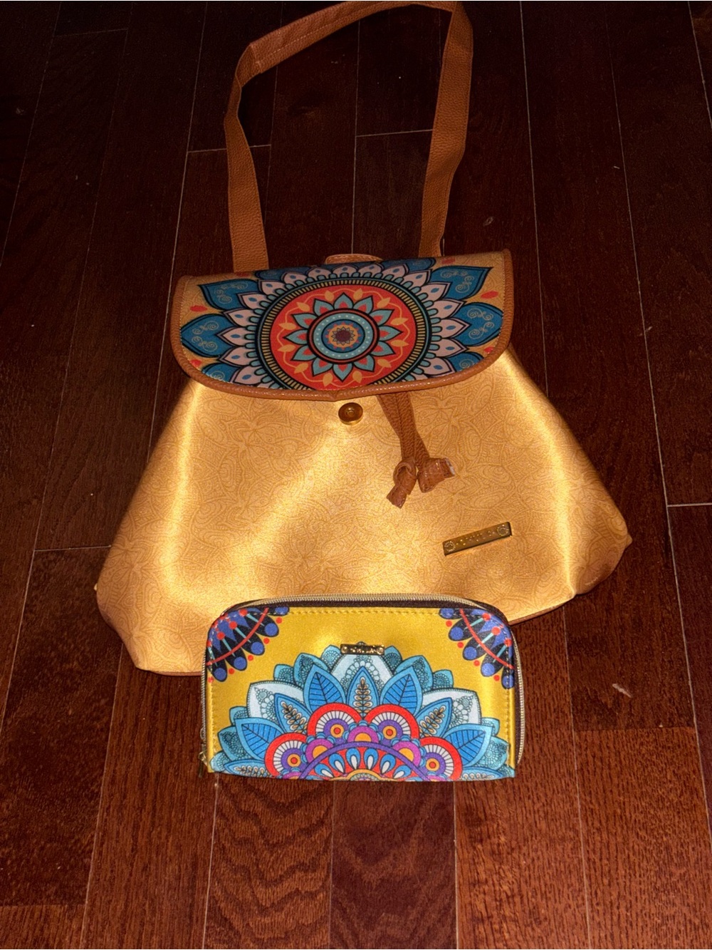 Gold Floral Mandala Tote Bag with Matching Wallet - Unbranded